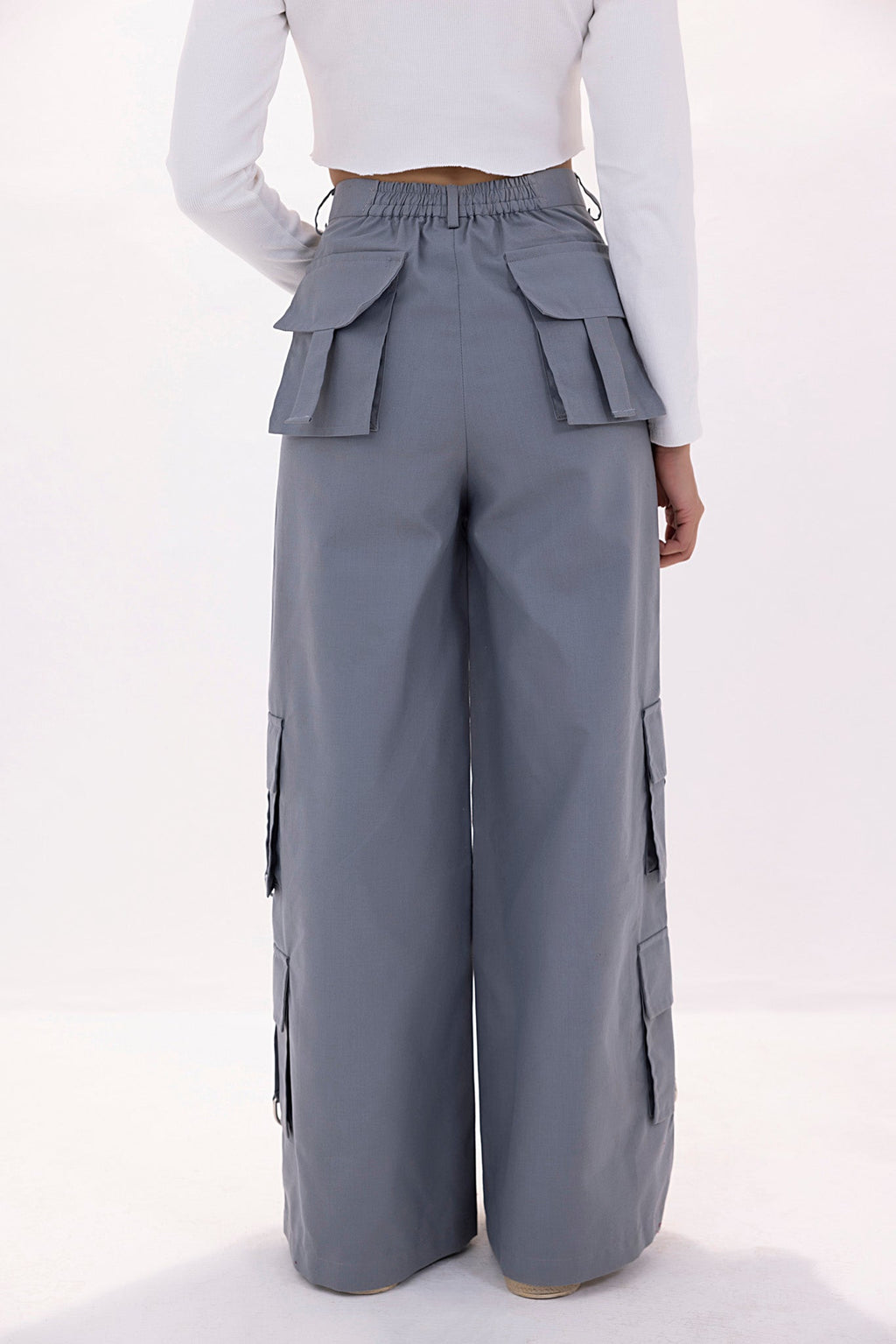 Women's fancy grey cargo pants.