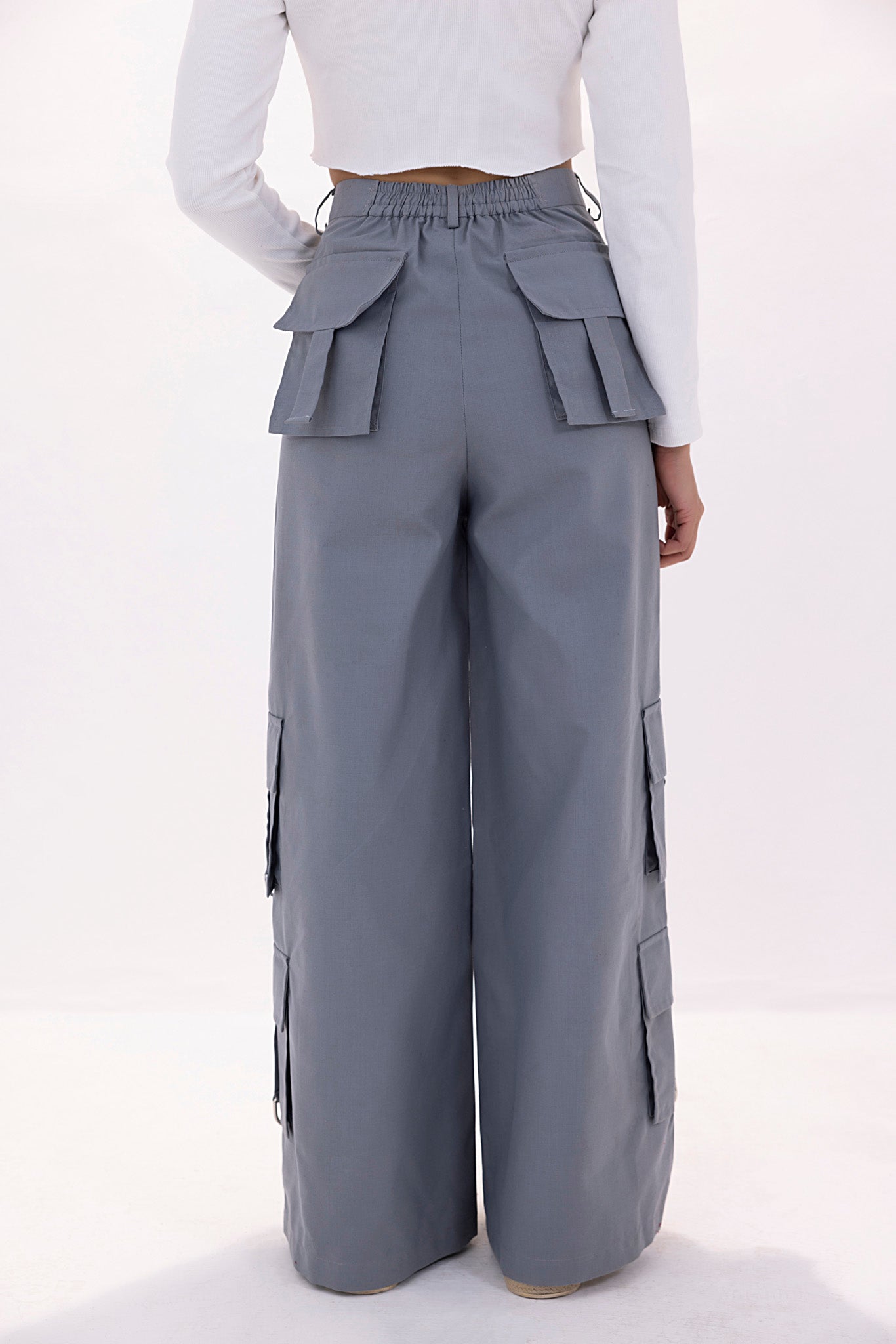 Women's fancy grey cargo pants.