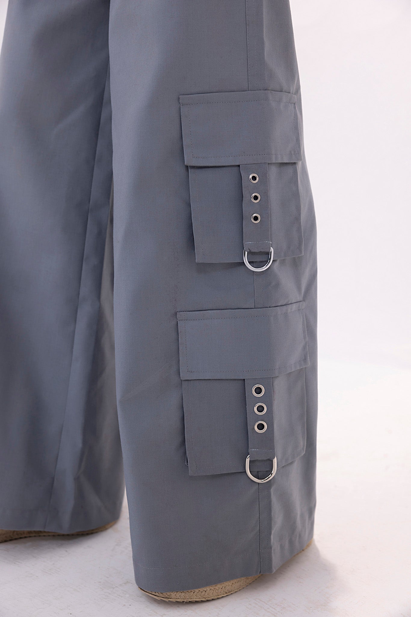 Women's fancy grey cargo pants.