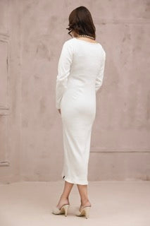 Women's rib white diamond neck bodycon. 
