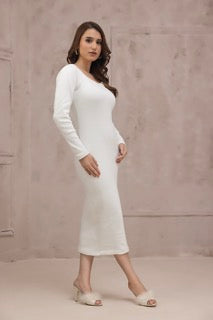 Women's rib white diamond neck bodycon. 