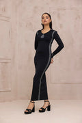 Womens black bodycon dress with grey stripes