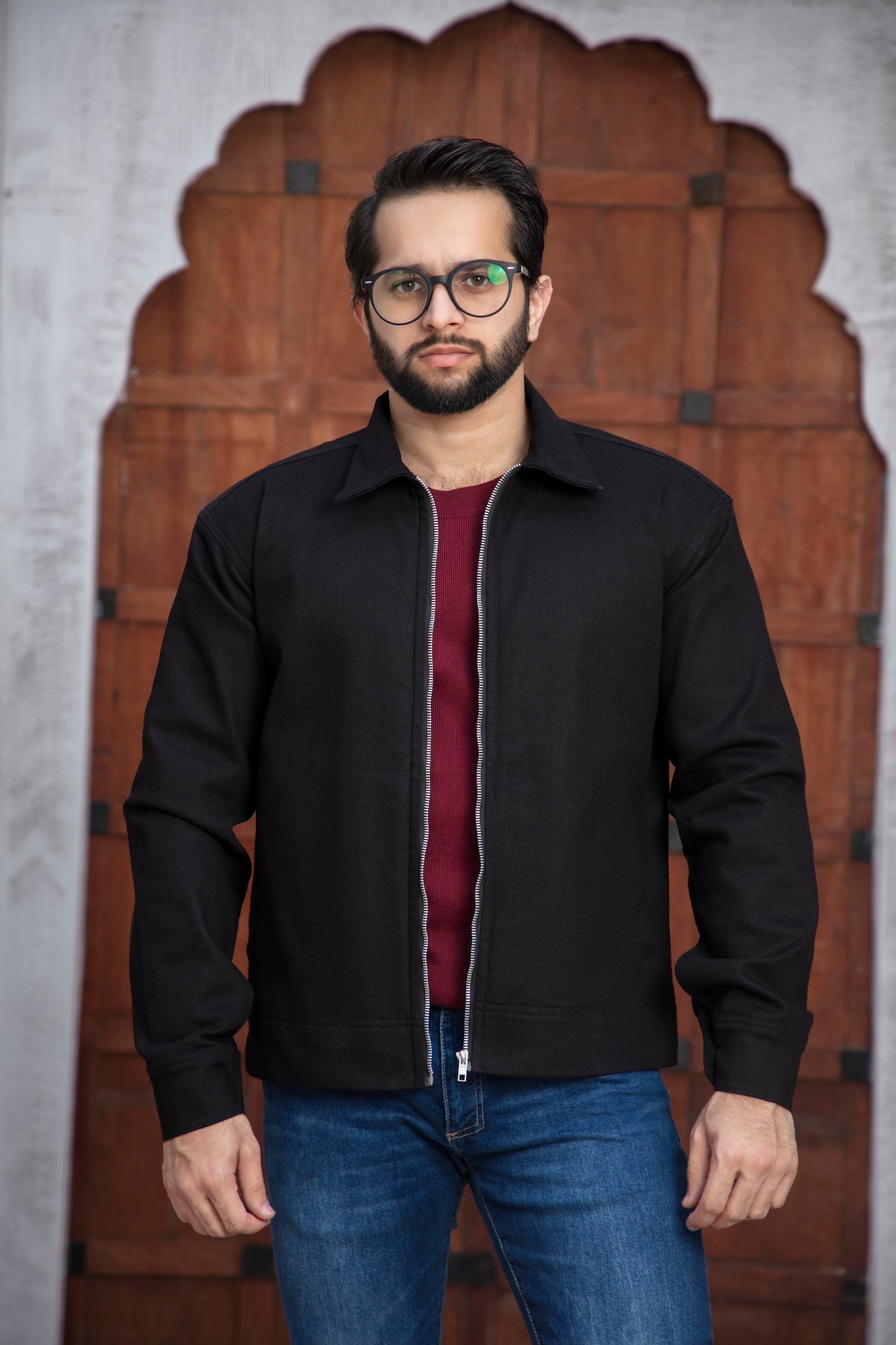 Cropped and padded shoulder Black Monarch Mens Jacket