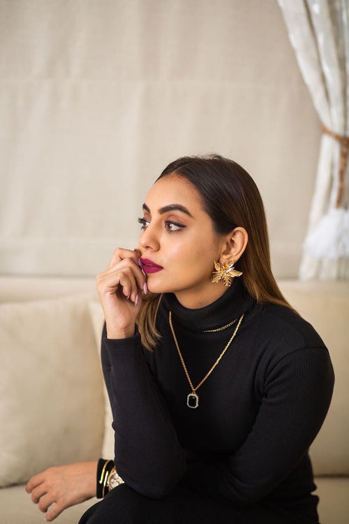 Women's rib black highneck bodycon. 