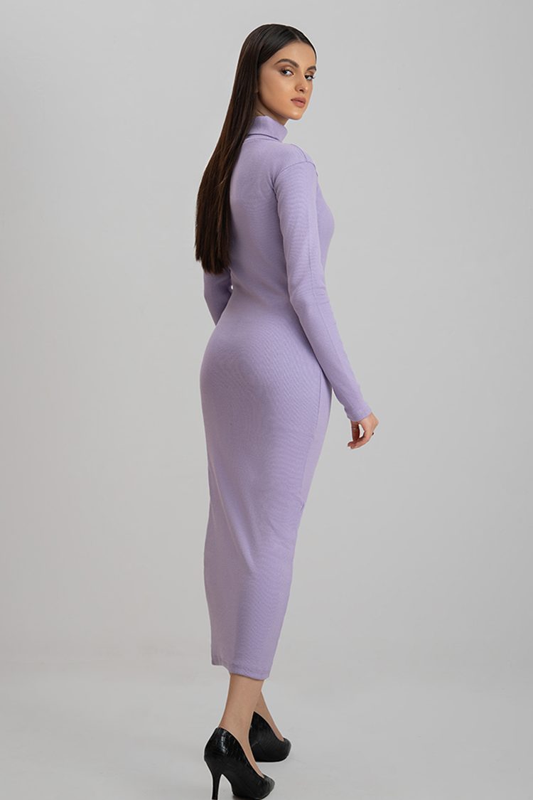Women's rib lavender highneck bodycon. 