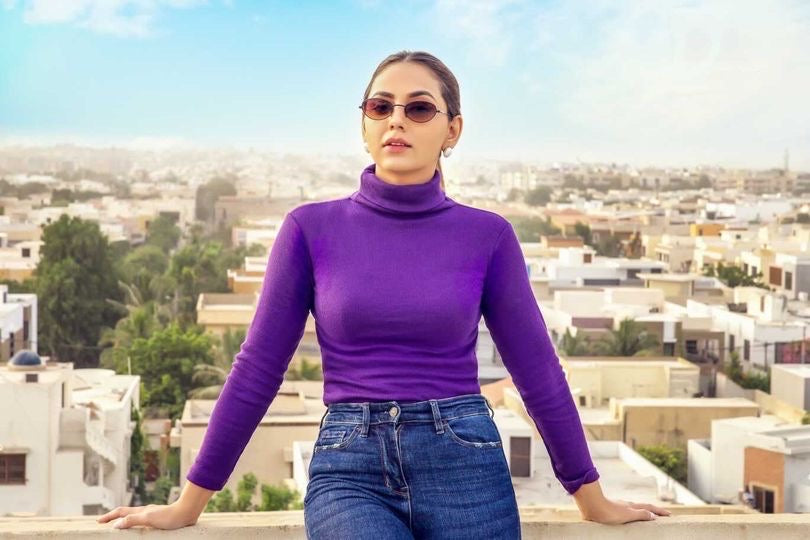 Women's purple rib highneck.