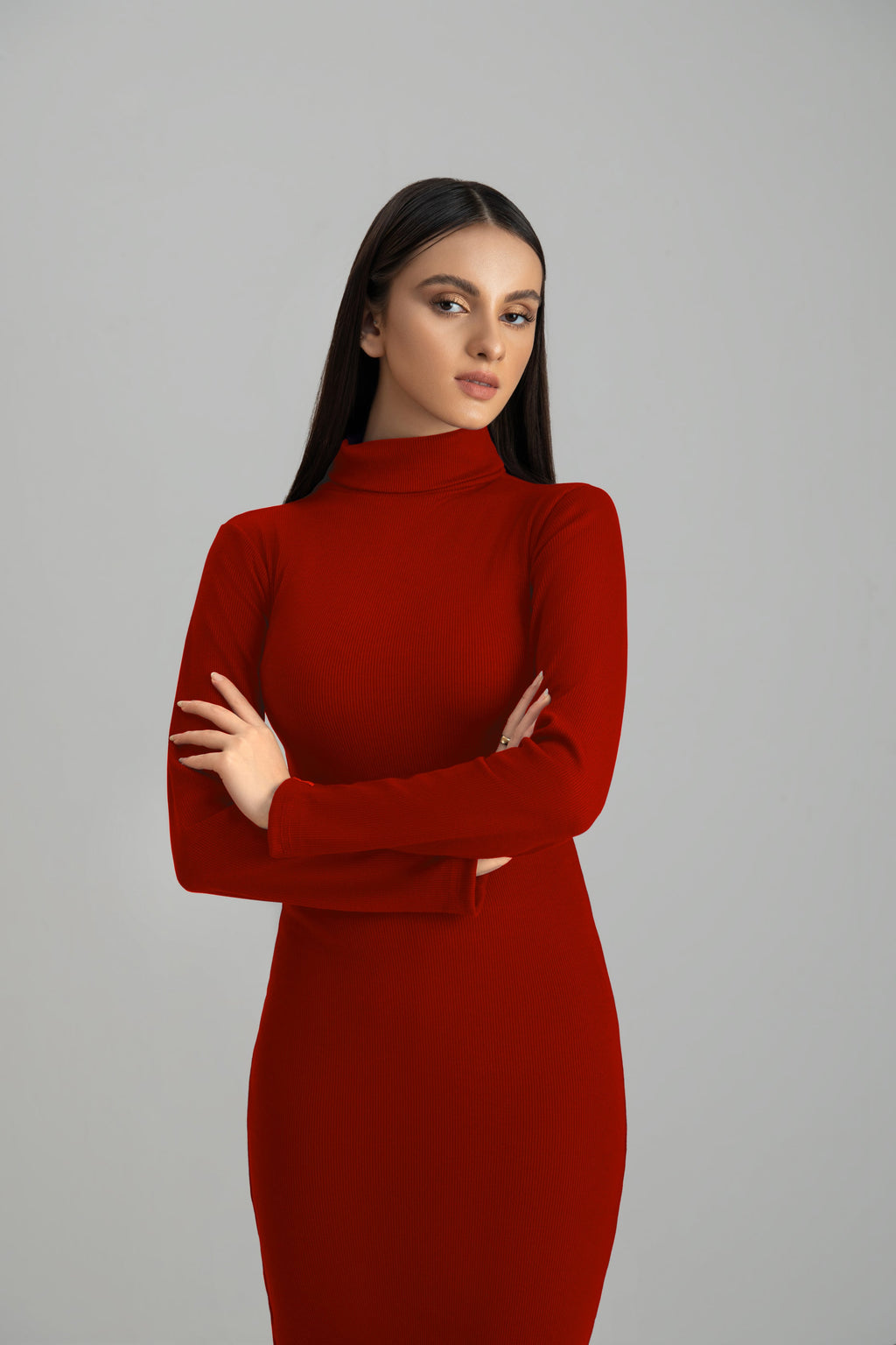 Women's rib burgandy highneck bodycon. 