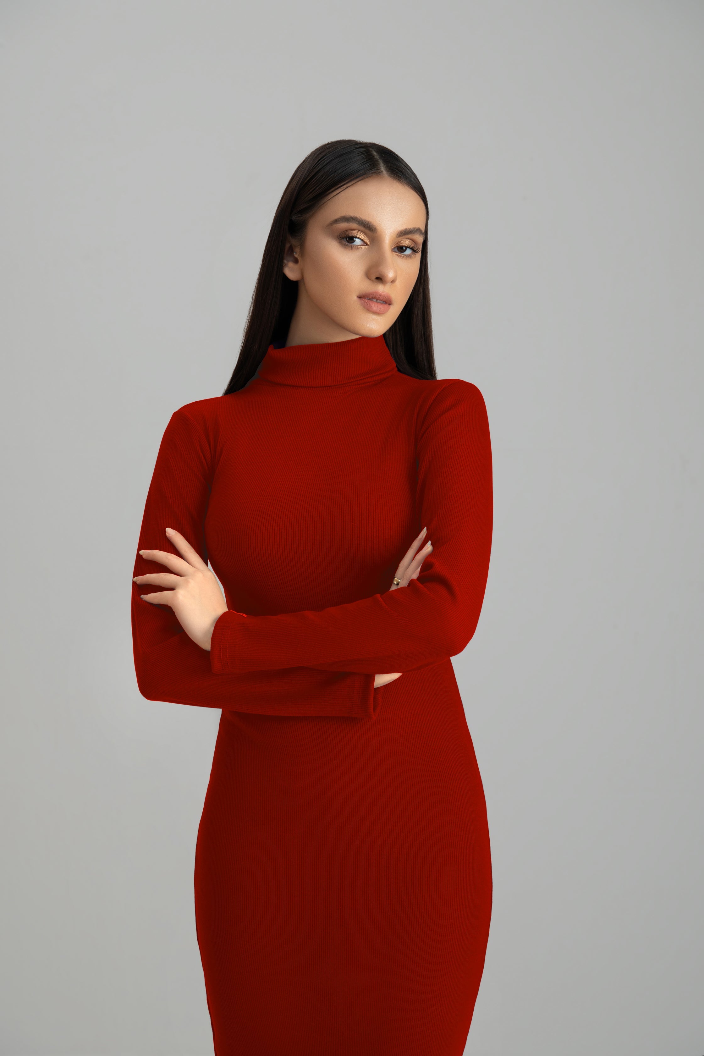 Women's rib burgandy highneck bodycon. 
