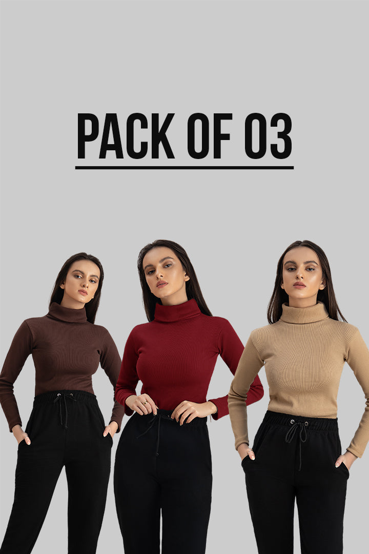 Women's rib highneck pack of 3.