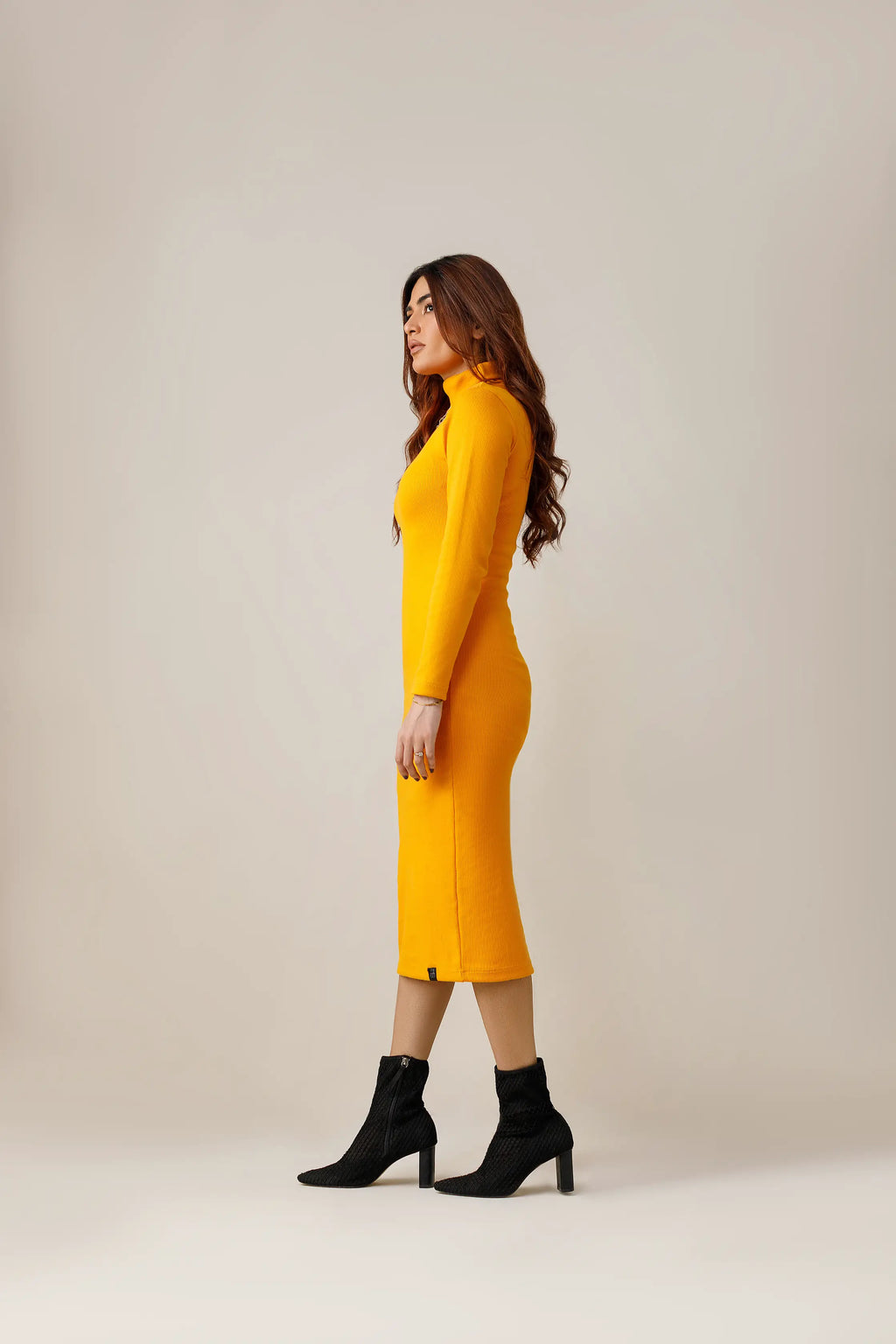 Women's rib orange highneck bodycon. 