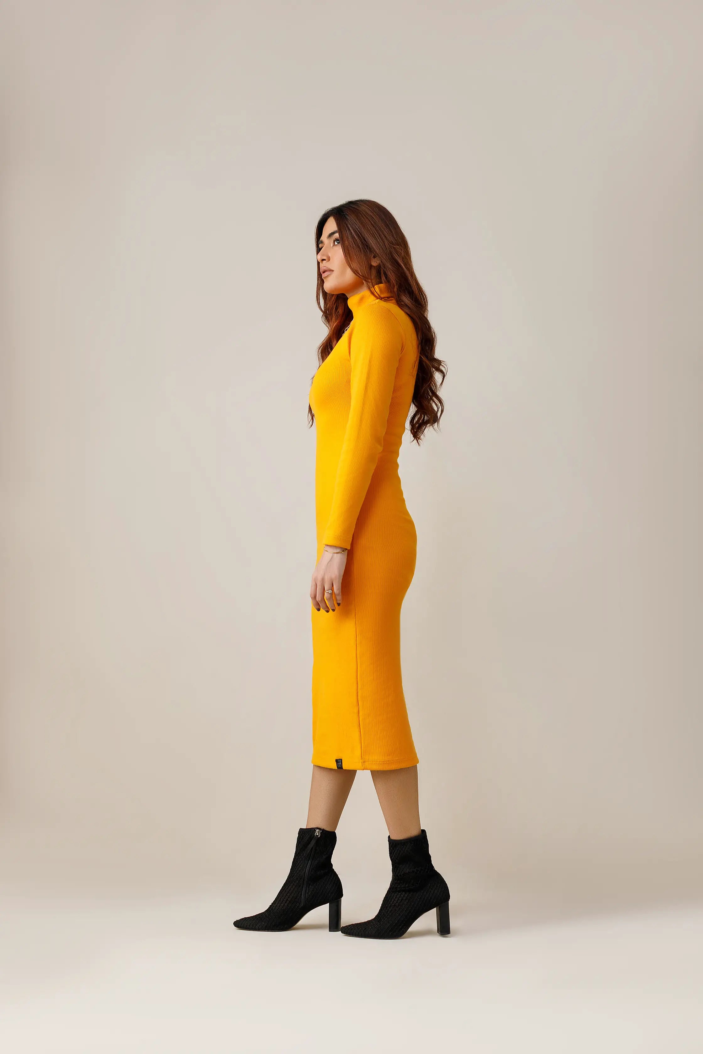 Women's rib orange highneck bodycon. 