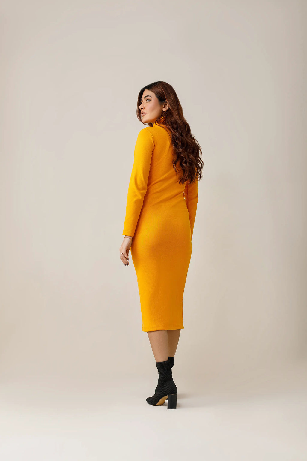 Women's rib orange highneck bodycon. 