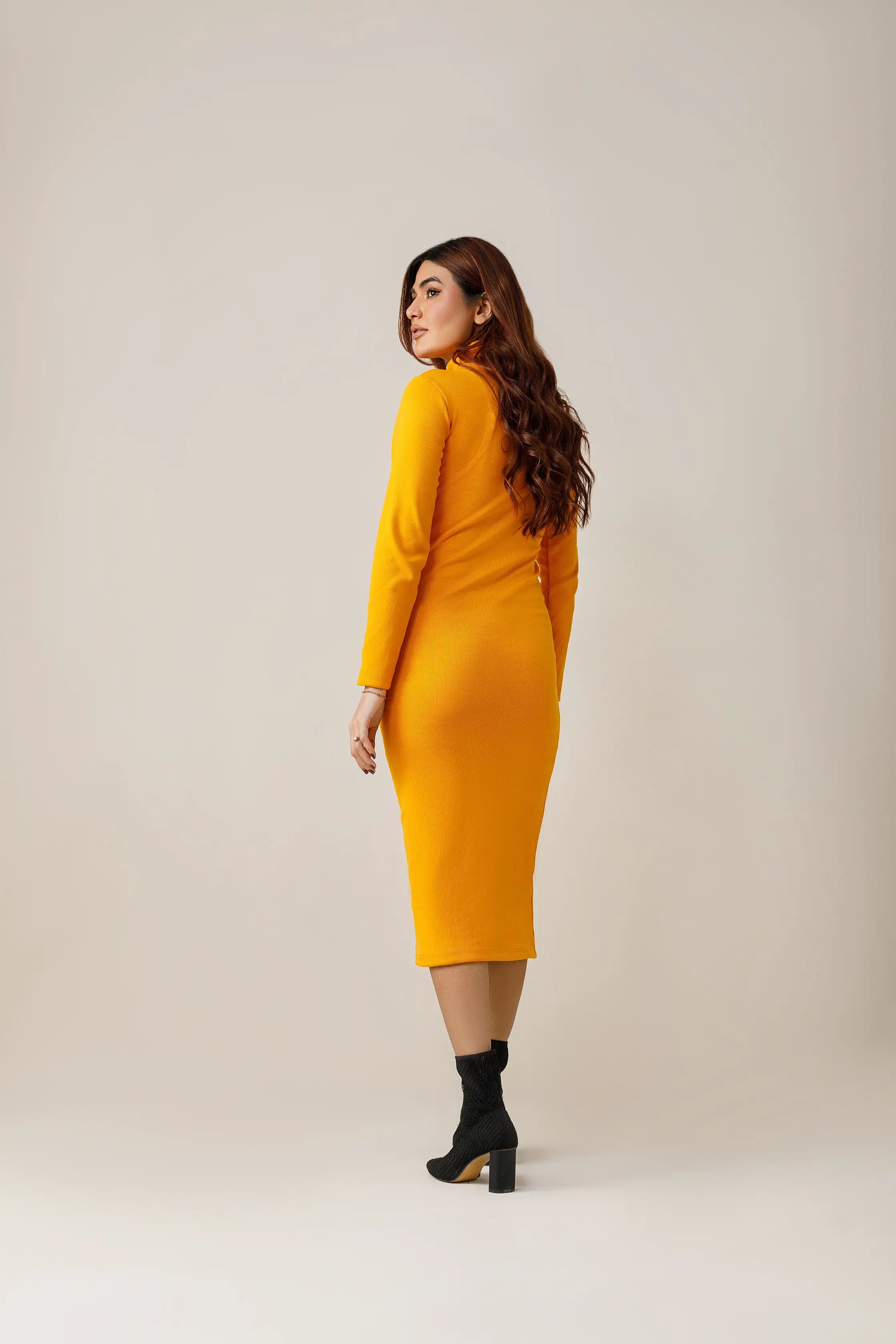 Women's rib orange highneck bodycon. 