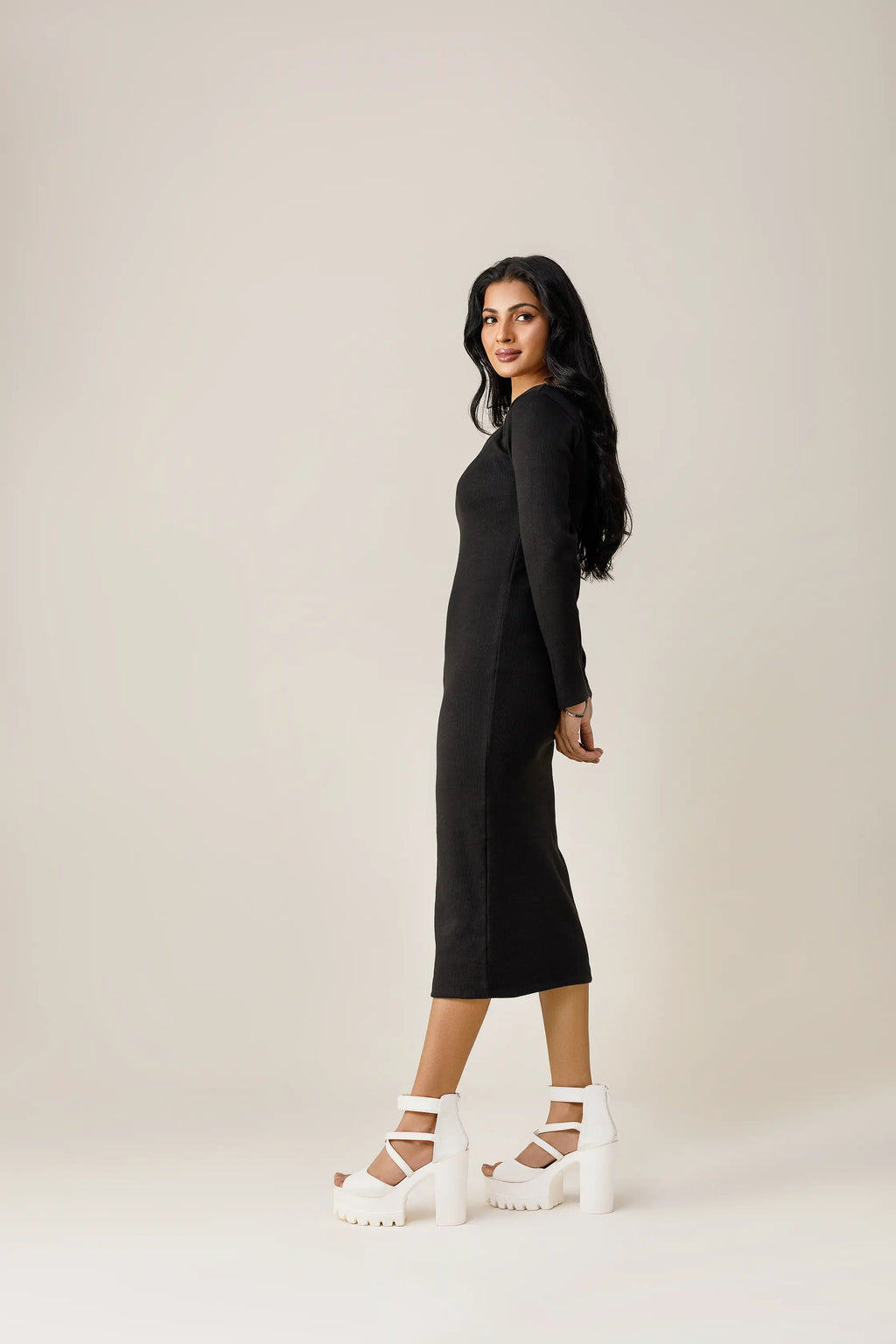 Women's rib black diamond neck bodycon. 