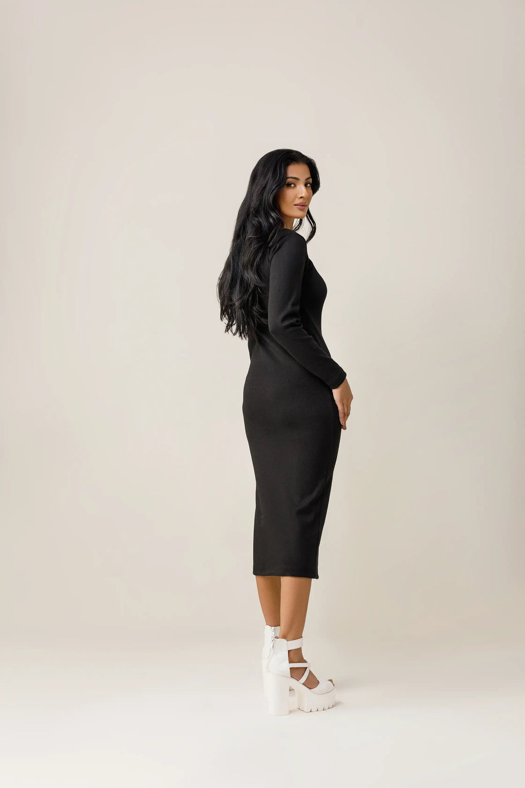 Women's rib black diamond neck bodycon. 