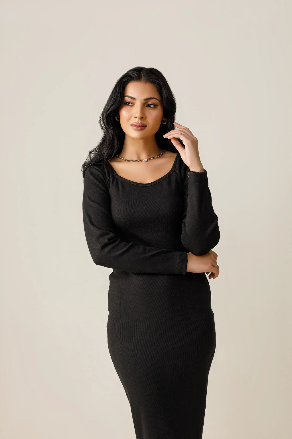 Women's rib black diamond neck bodycon. 