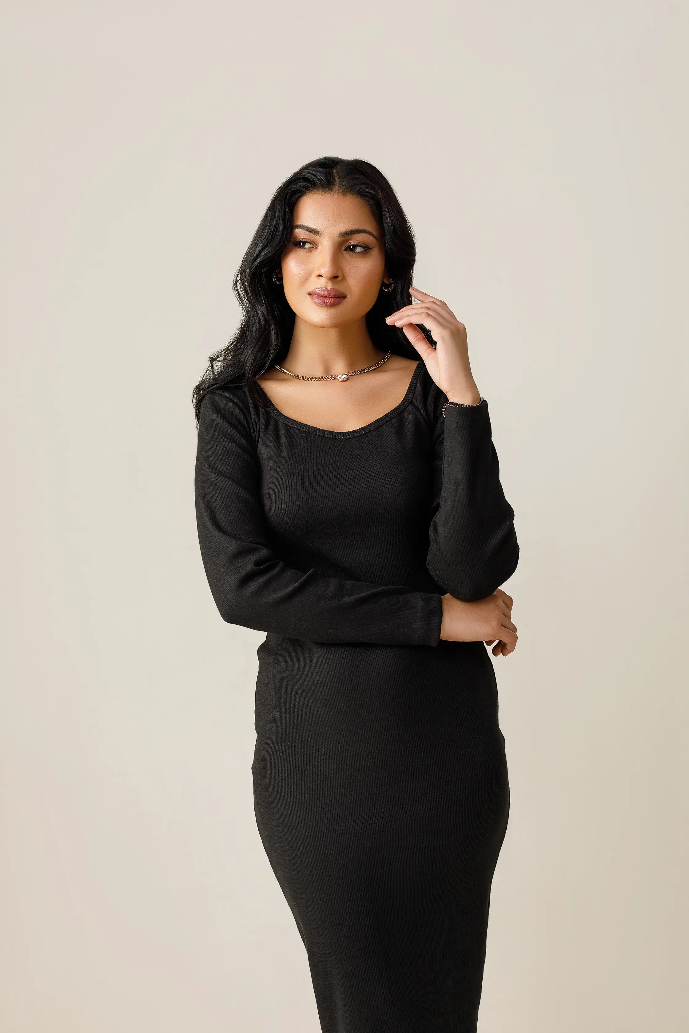 Women's rib black diamond neck bodycon. 