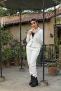 Women's white fleece coat style tracksuit.
