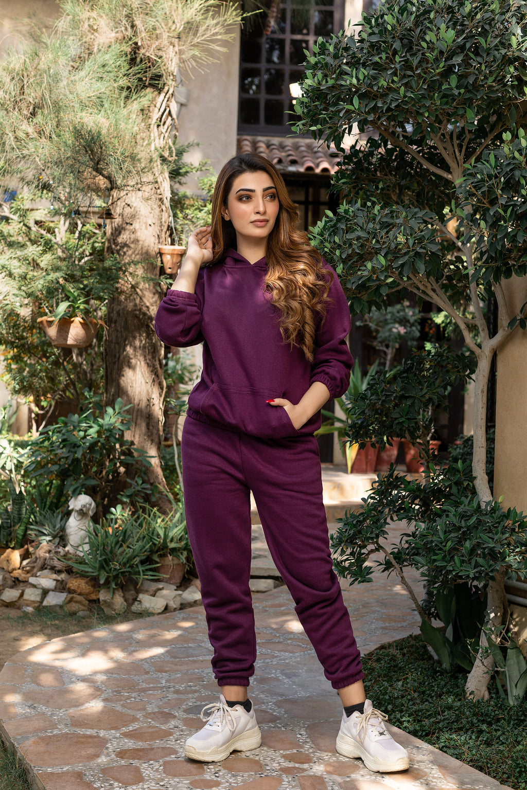 Women's purple tracksuit.
