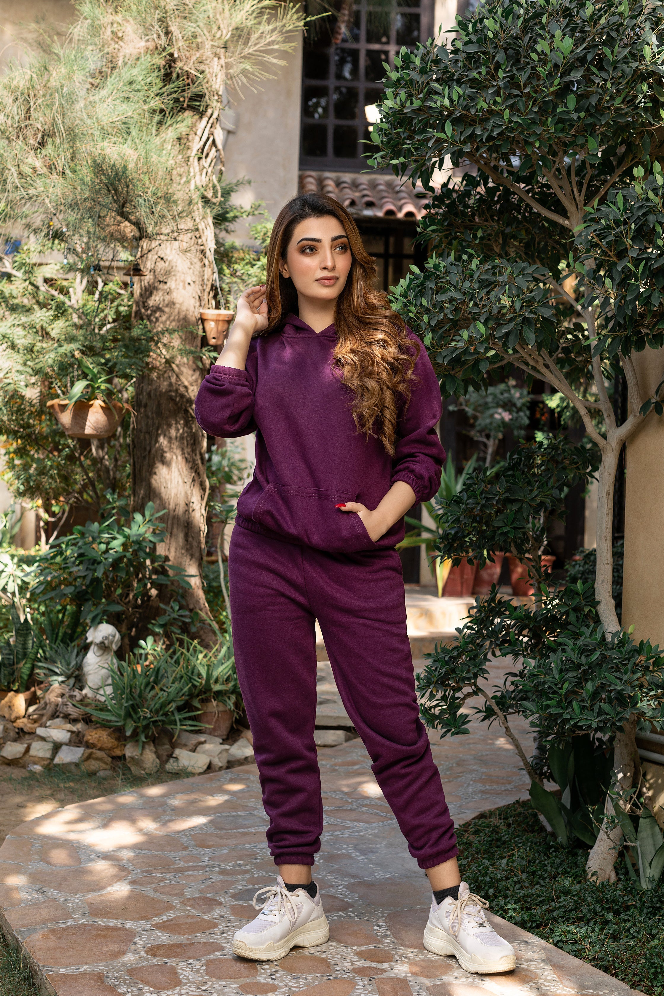 Women's purple tracksuit.