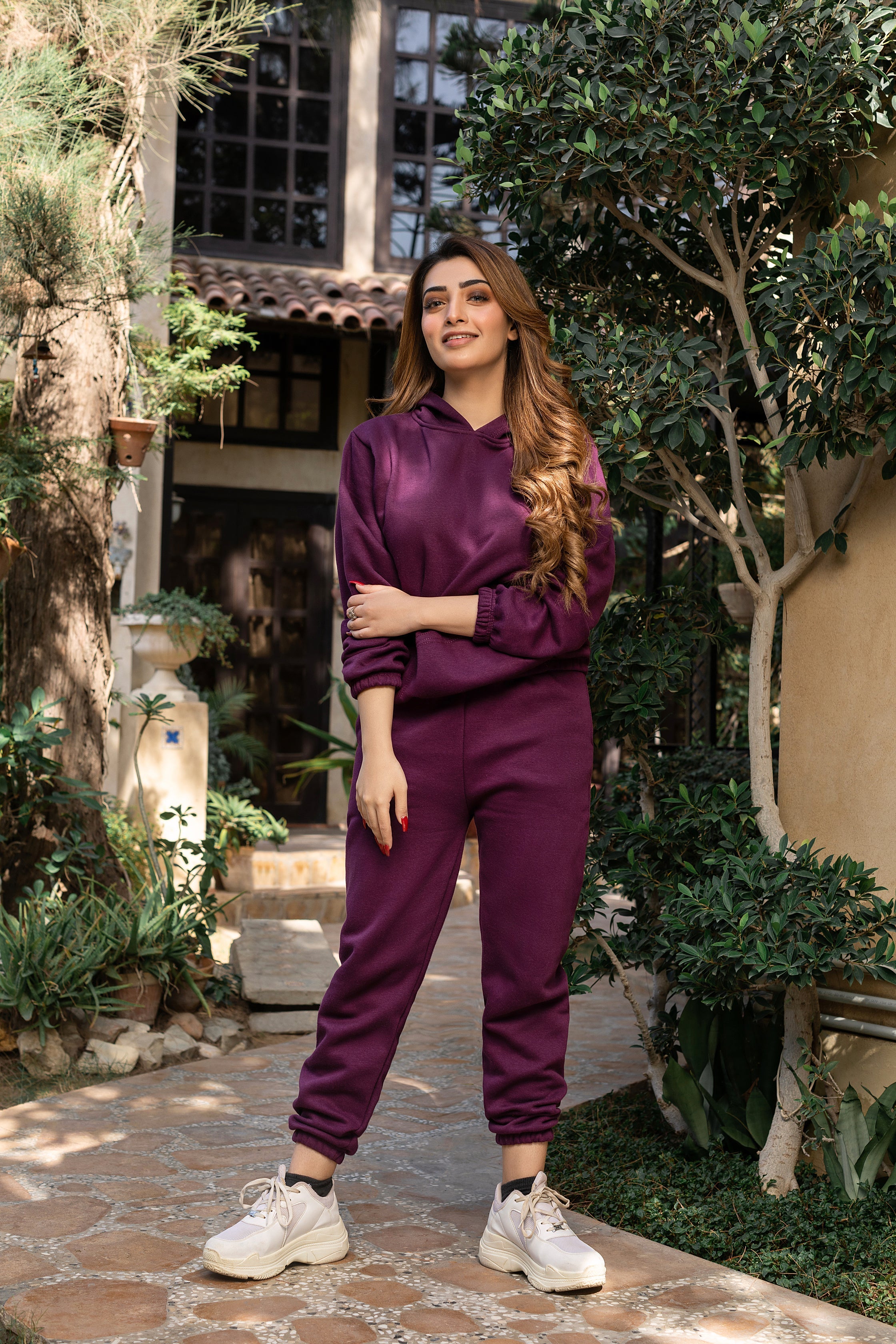 Women's purple tracksuit.