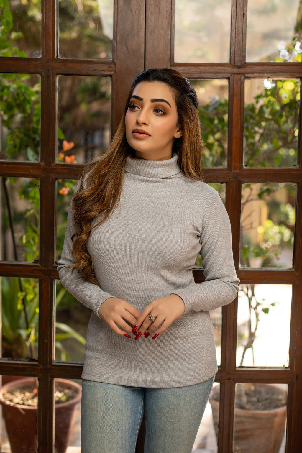 Women's grey rib highneck.