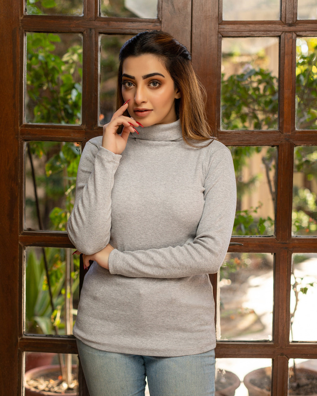 Women's grey rib highneck.