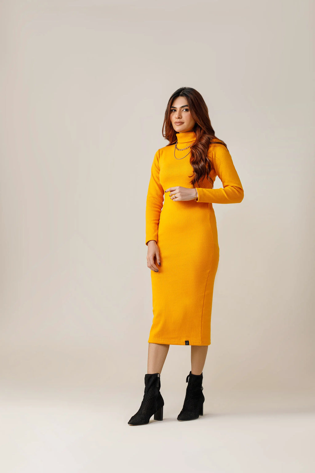 Women's rib orange highneck bodycon. 