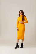 Women's rib orange highneck bodycon. 