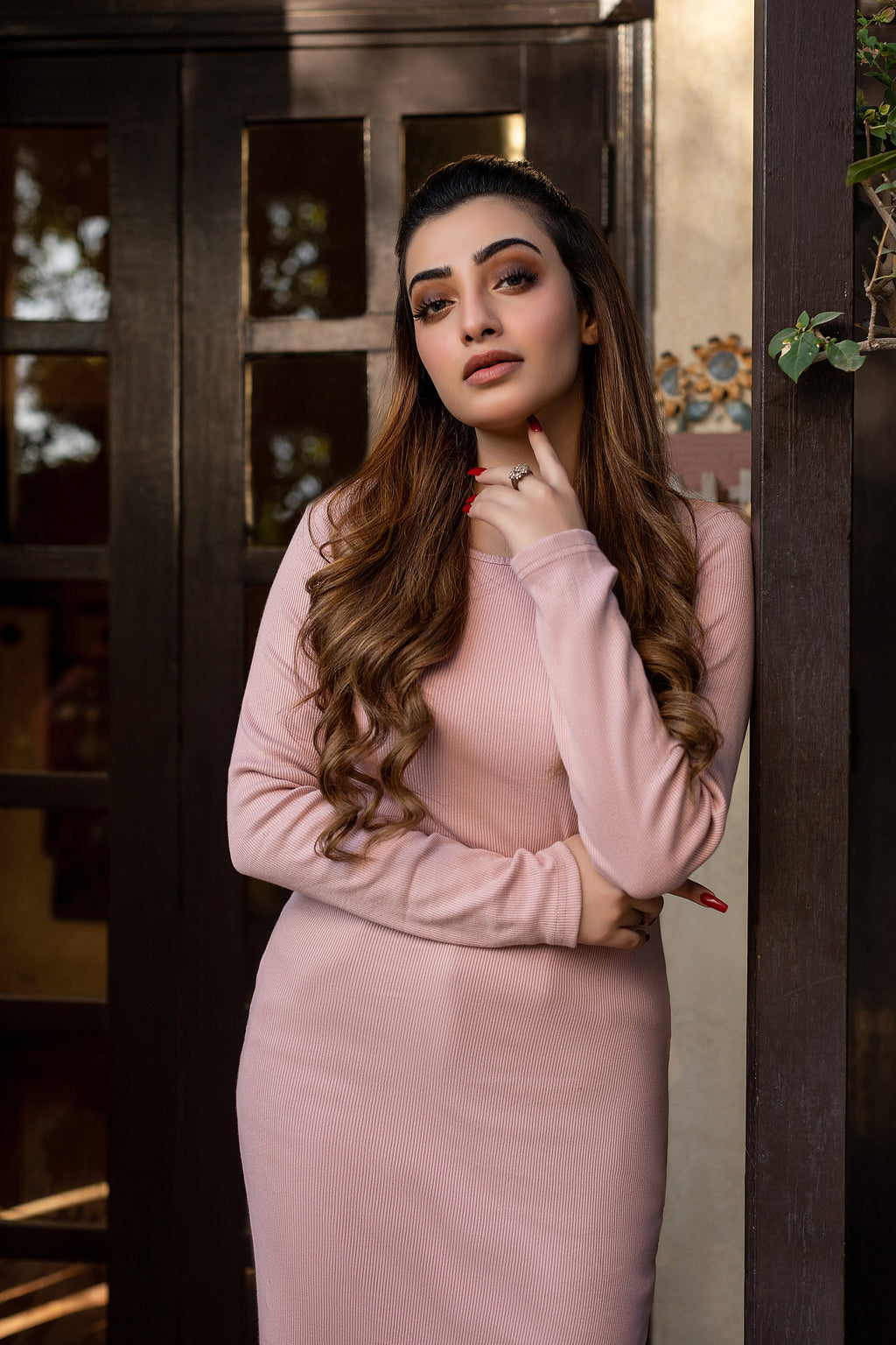 Women's rib baby pink roundneck bodycon. 