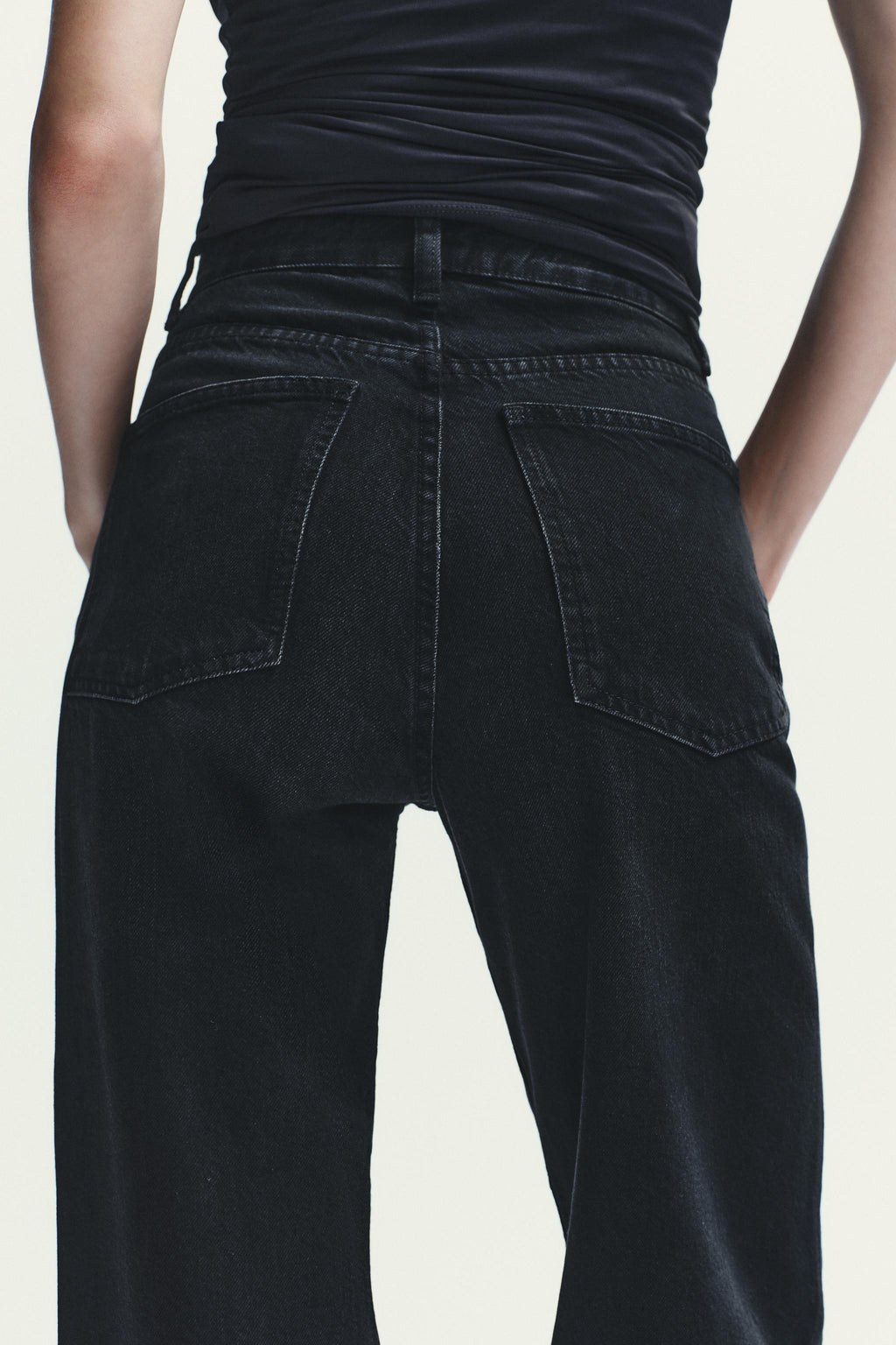 High Waist Wide Leg Straight Fit black washed