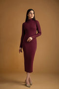 Women's rib maroon highneck bodycon. 