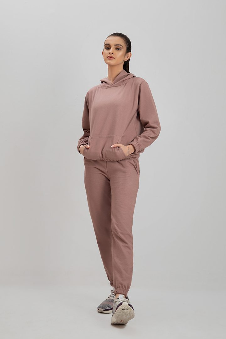 Women's tea pink crop style tracksuit.