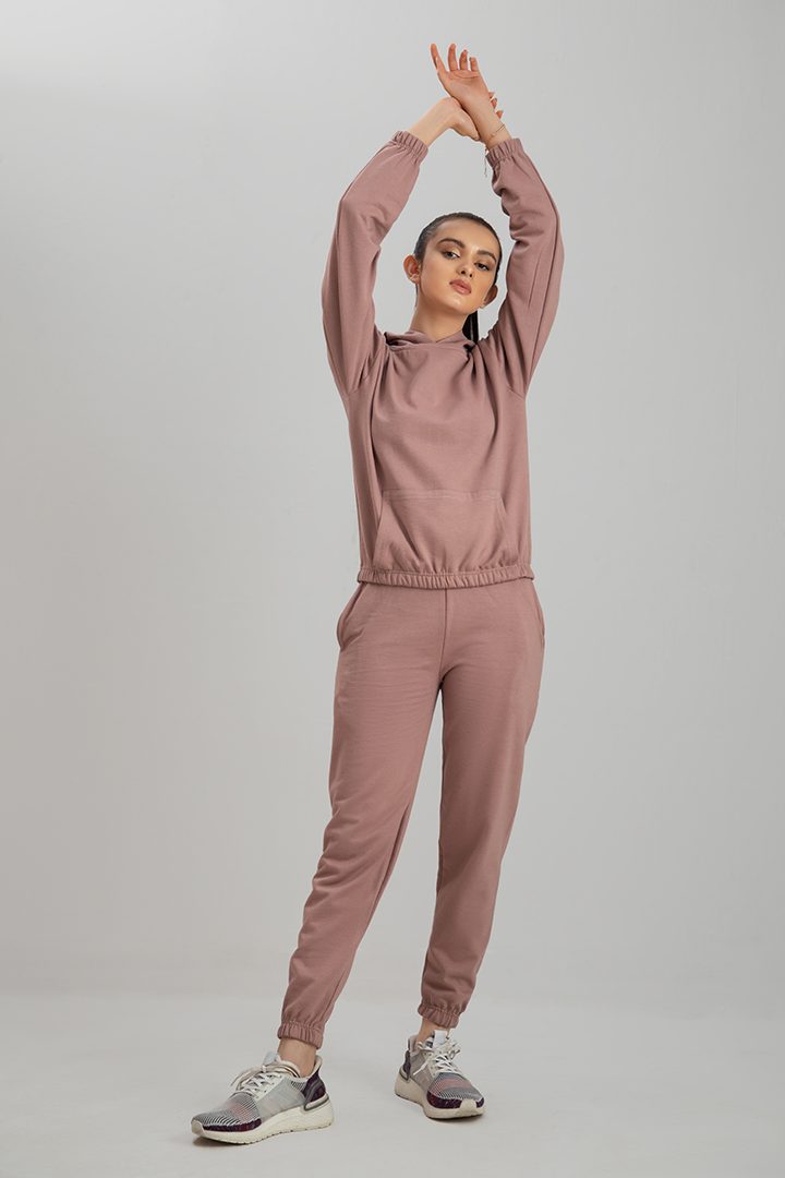 Women's tea pink crop style tracksuit.