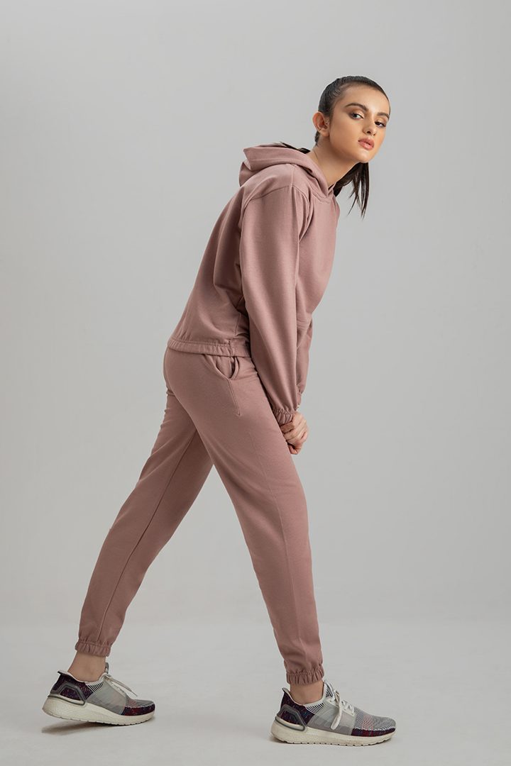 Women's tea pink crop style tracksuit.