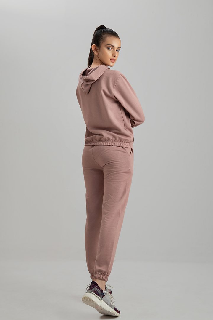 Women's tea pink crop style tracksuit.