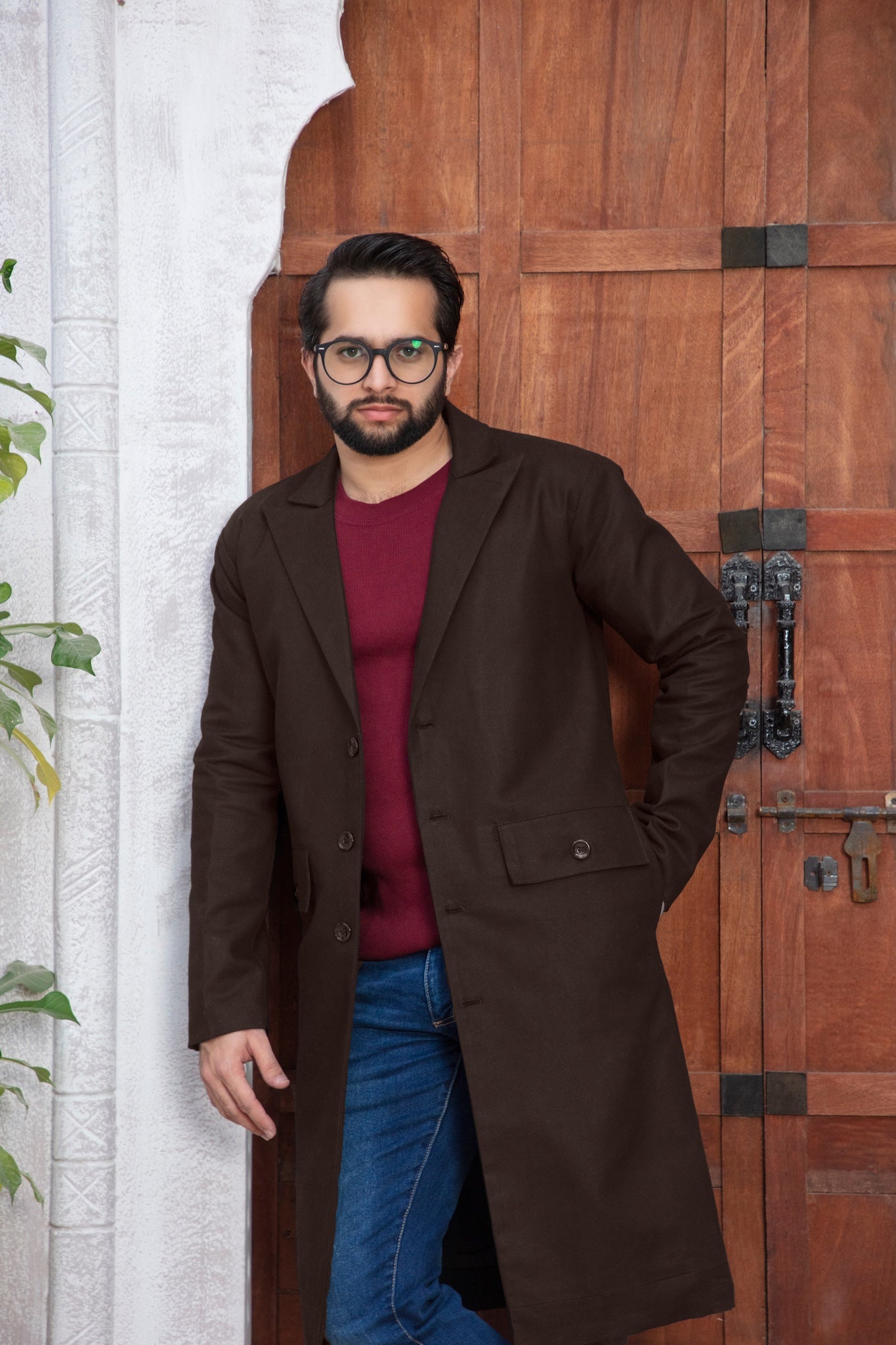 Mocha Drape Men's Long Coat