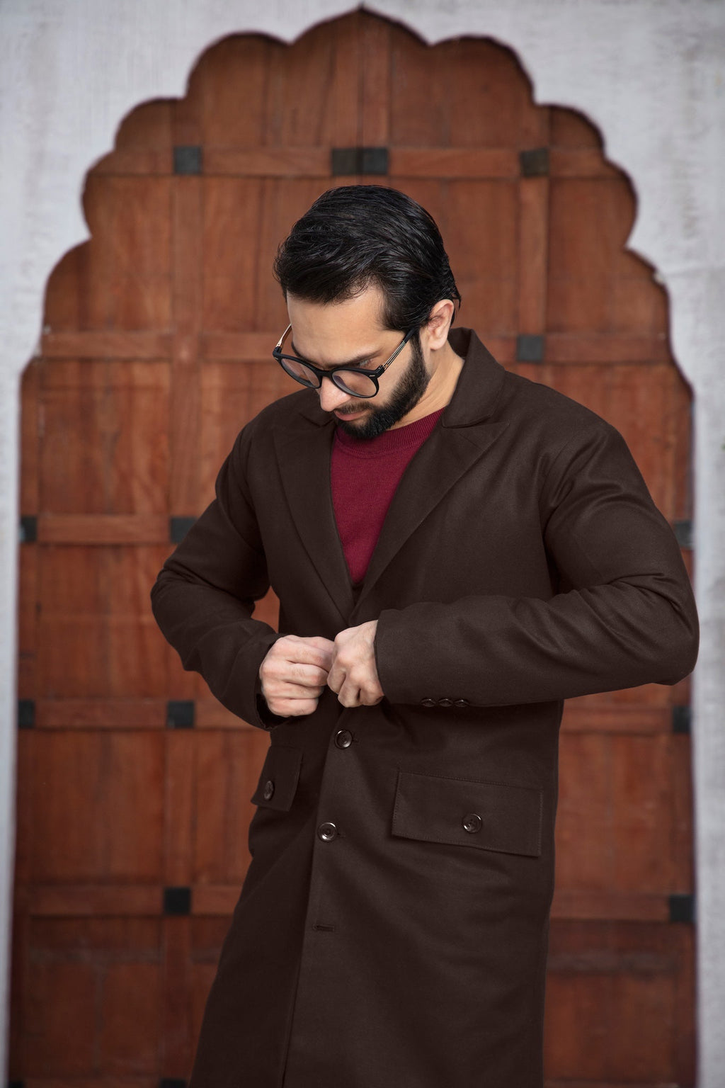 Mocha Drape Men's Long Coat