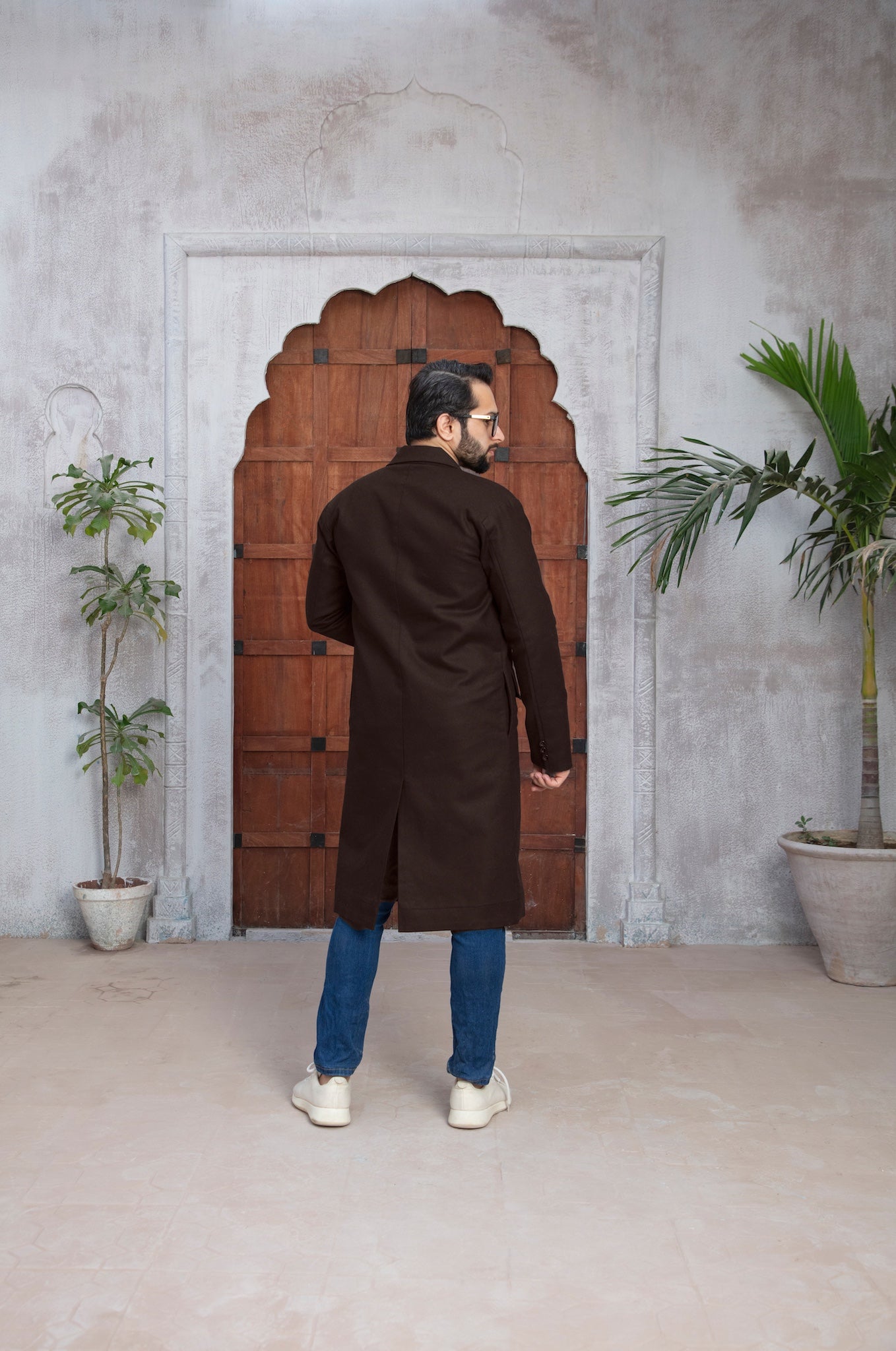 Mocha Drape Men's Long Coat