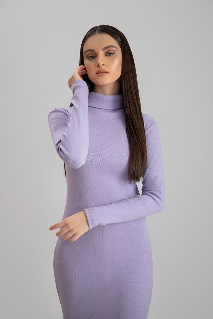 Women's rib lavender highneck bodycon. 