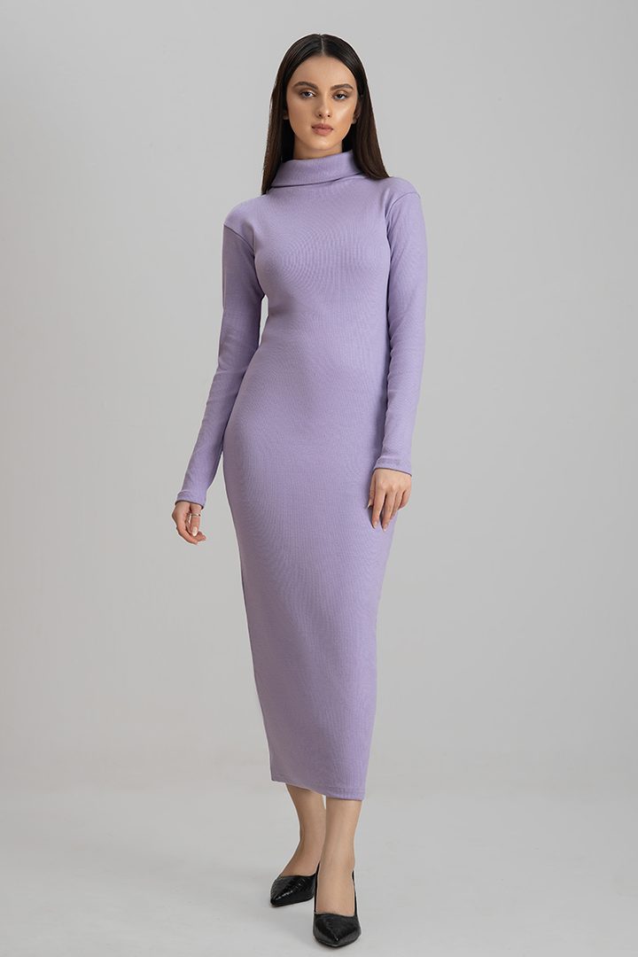 Women's rib lavender highneck bodycon. 