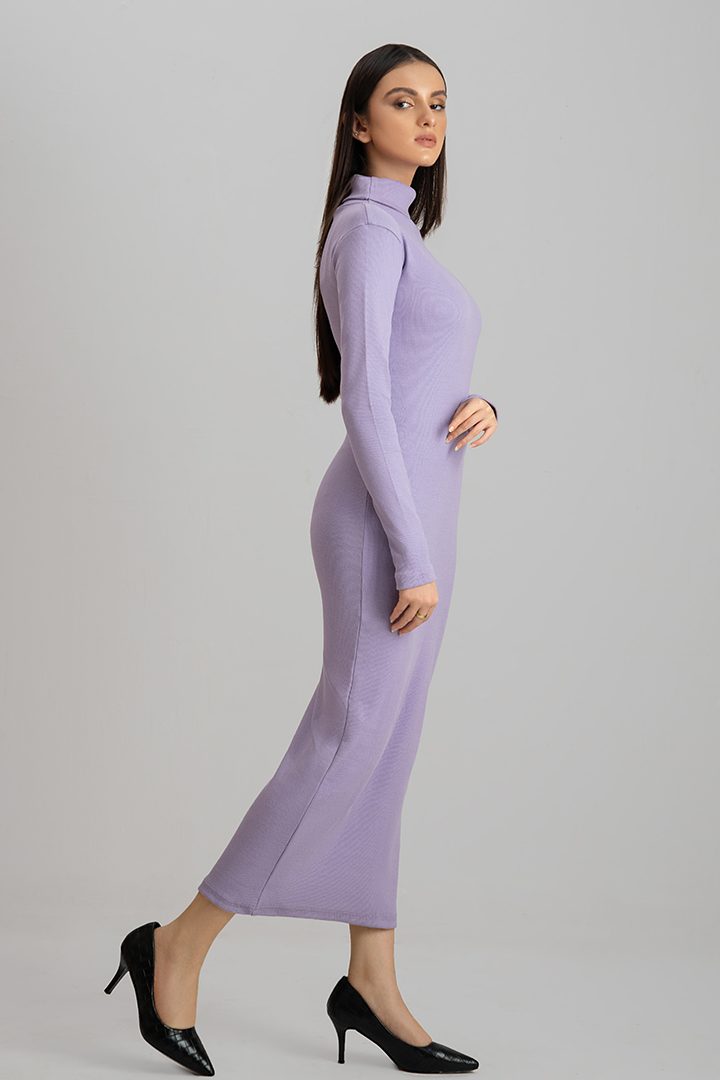 Women's rib lavender highneck bodycon. 