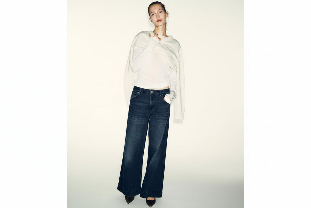 Mid Waist Wide Leg Loose Fit Dark Blue washed