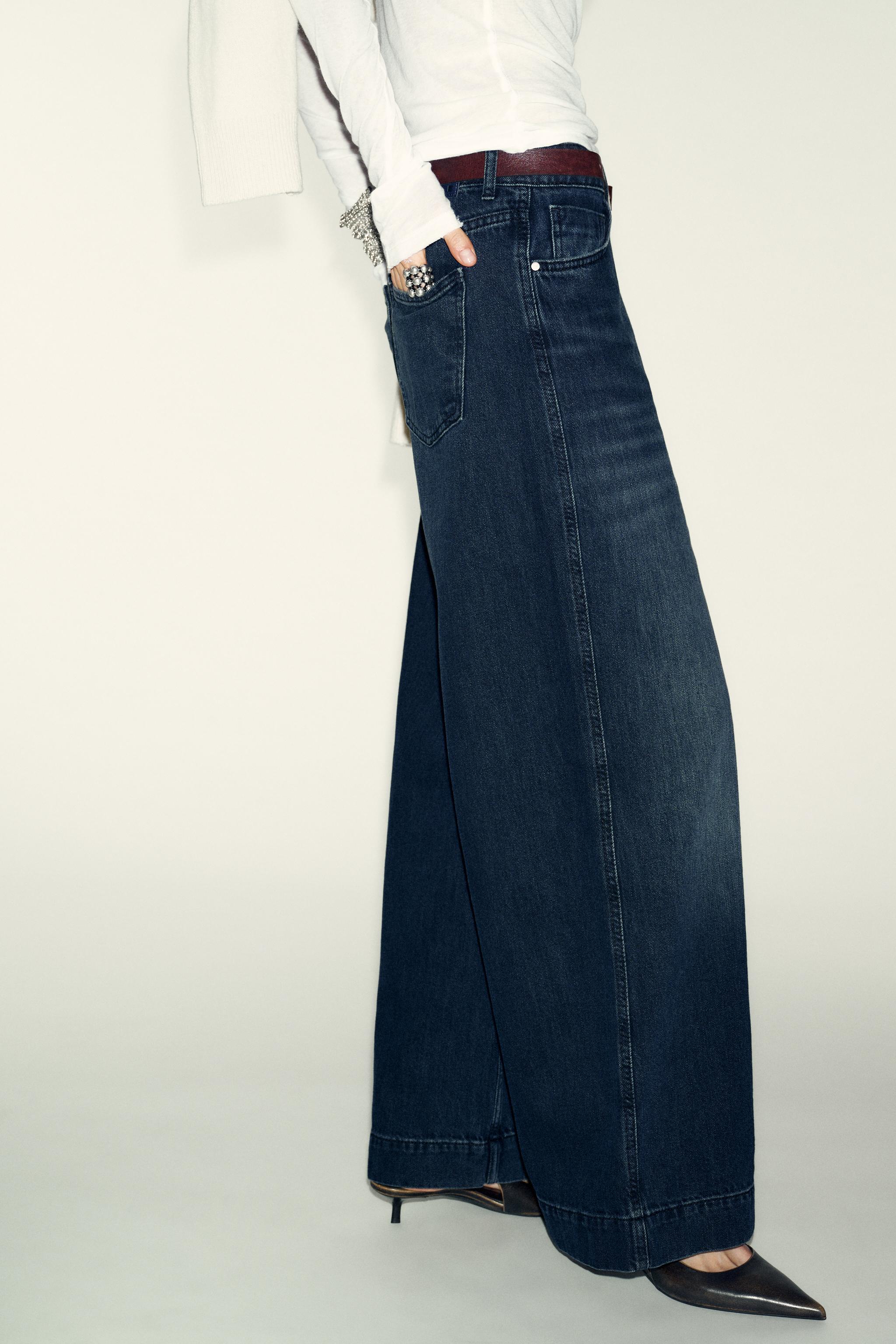 Mid Waist Wide Leg Loose Fit Dark Blue washed