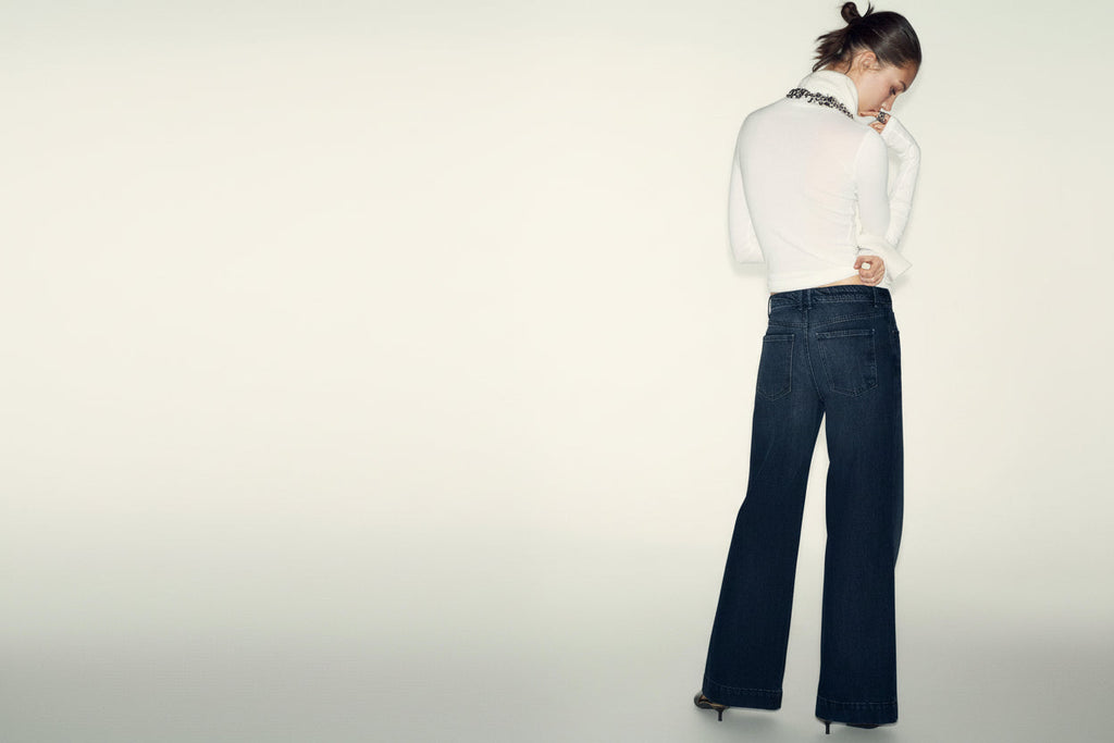 Mid Waist Wide Leg Loose Fit Dark Blue washed