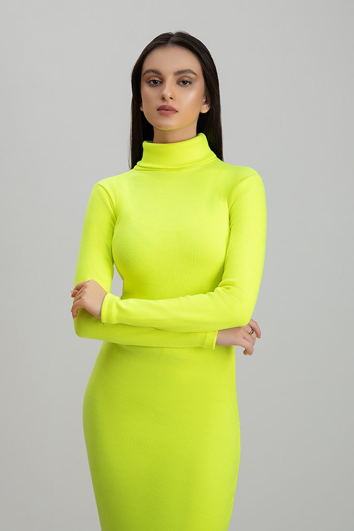 Women's rib neon highneck bodycon. 