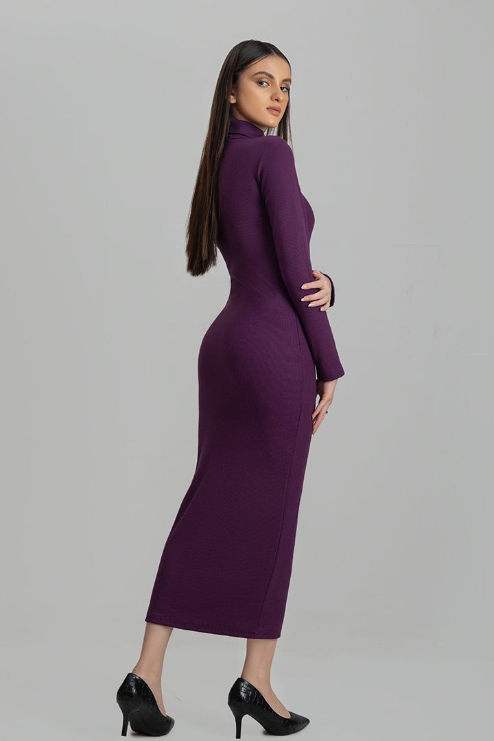 Women's rib purple highneck bodycon. 