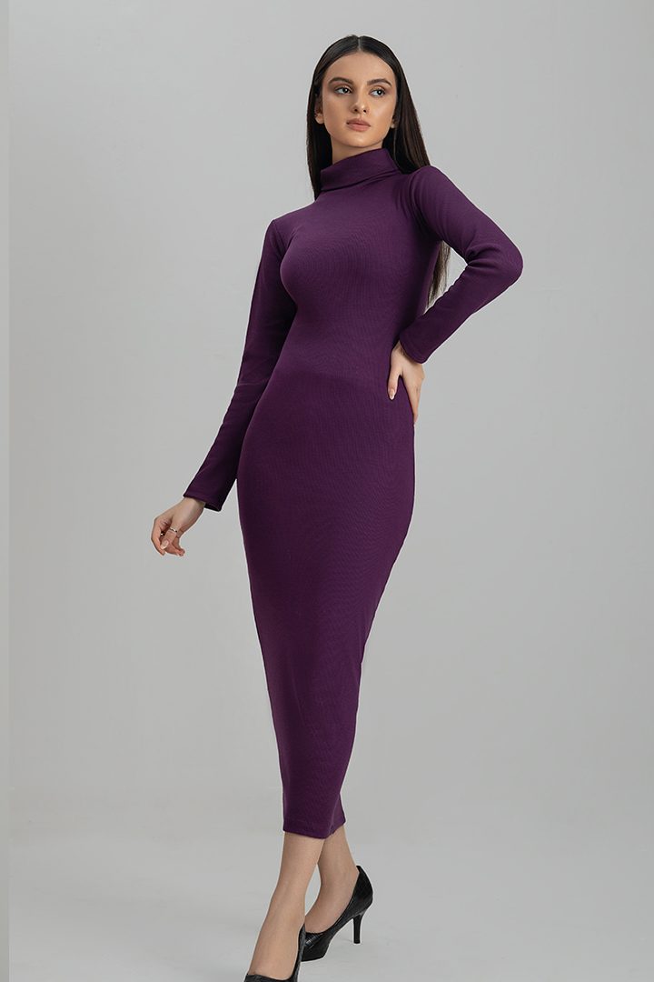Women's rib purple highneck bodycon. 